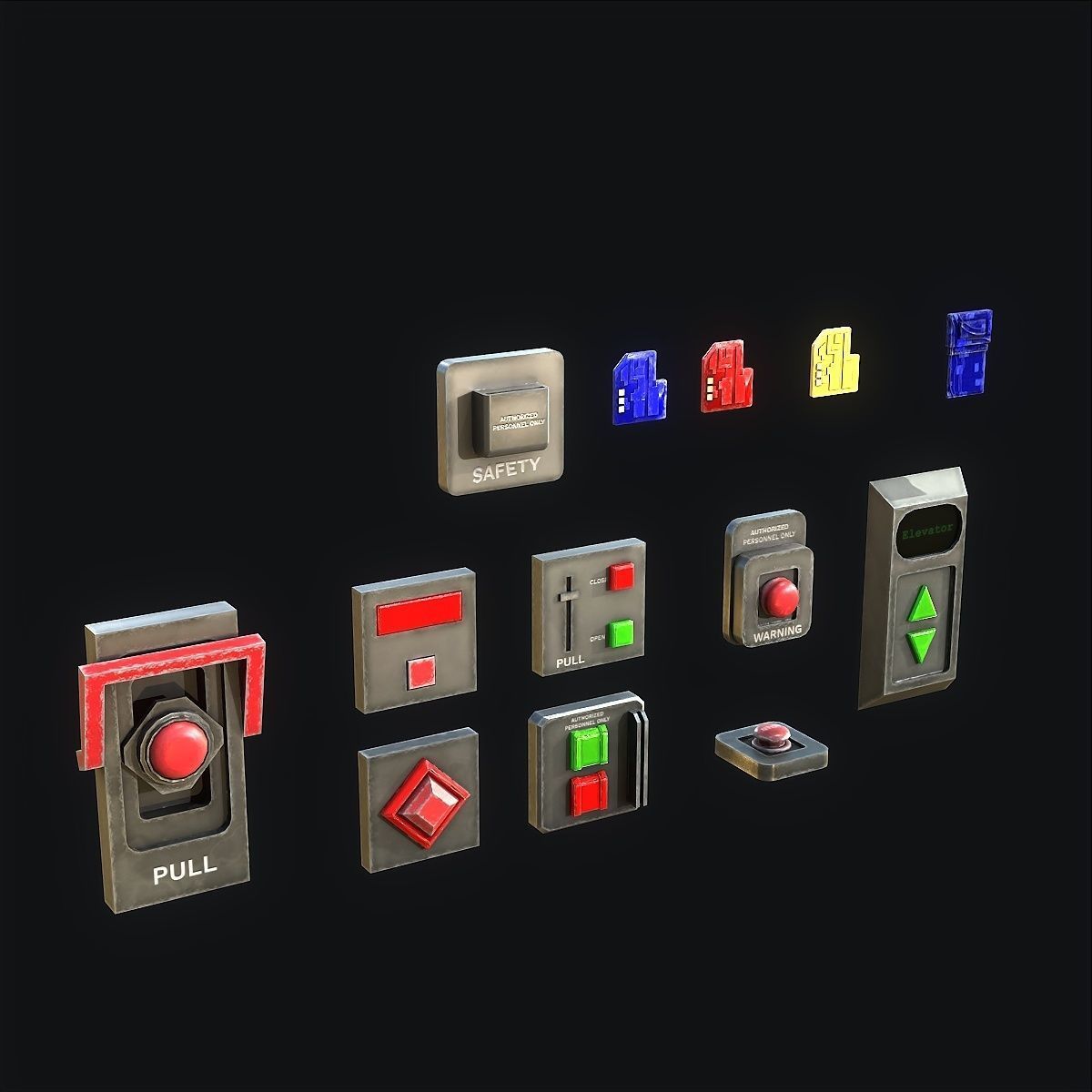 Sci-Fi Button Pack Low-poly 3D model_2