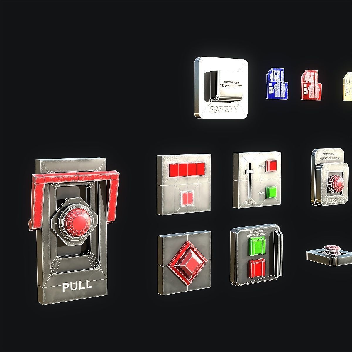 Sci-Fi Button Pack Low-poly 3D model_12