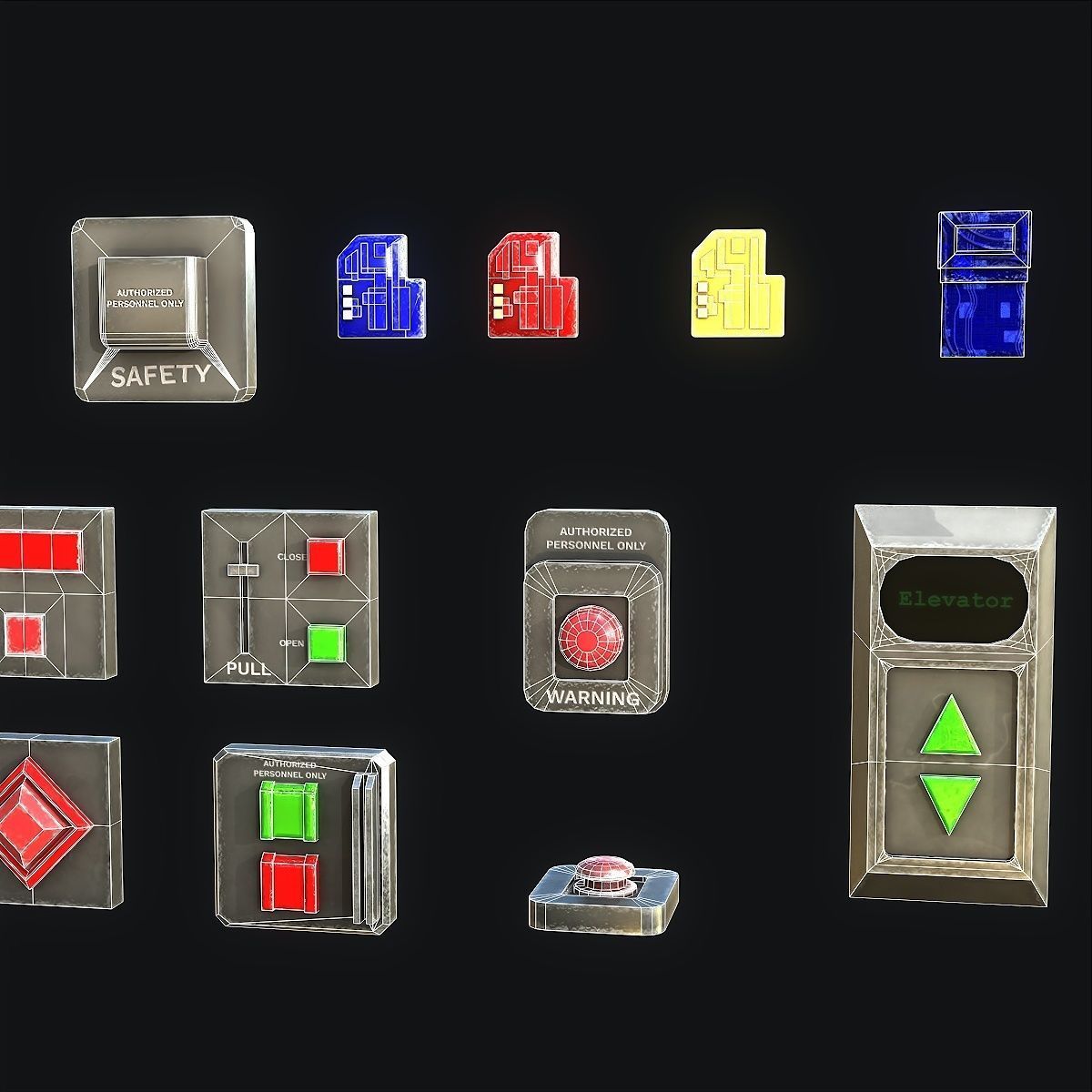 Sci-Fi Button Pack Low-poly 3D model_11