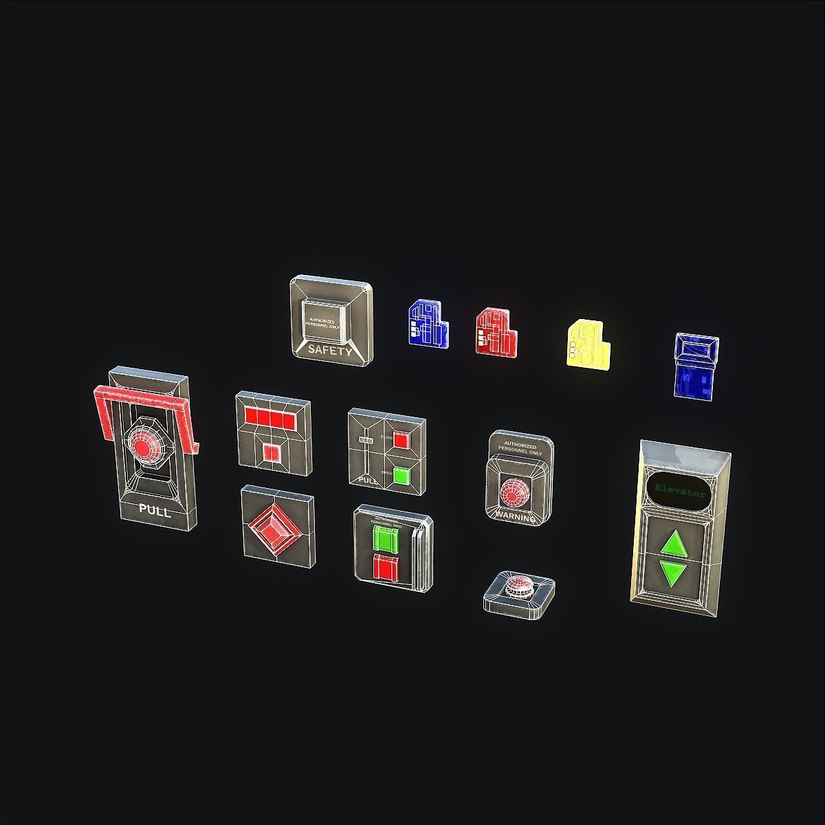Sci-Fi Button Pack Low-poly 3D model_13