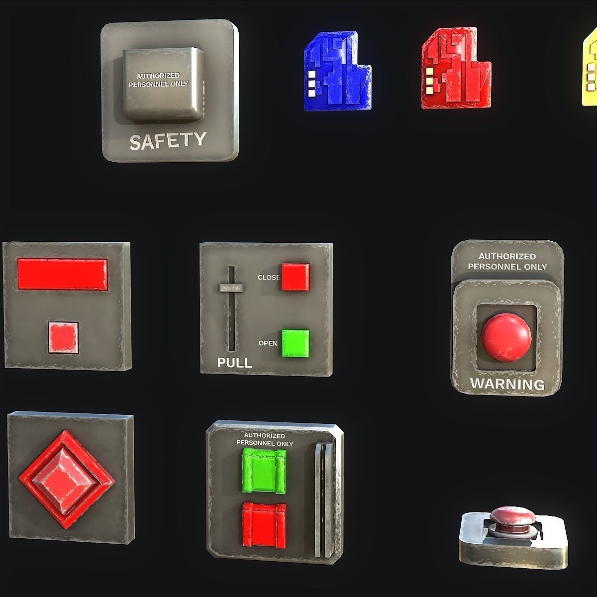 Sci-Fi Button Pack Low-poly 3D model_4