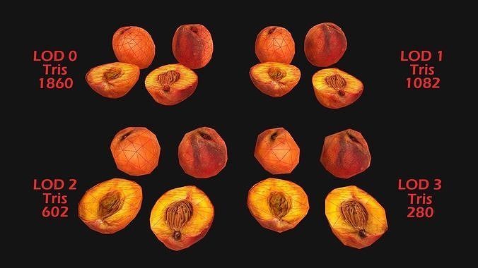 Peach peaches Farm Village Fruit Food Low-poly 3D model 2
