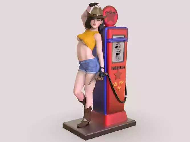 cowboy girl at the gas station 3D print model