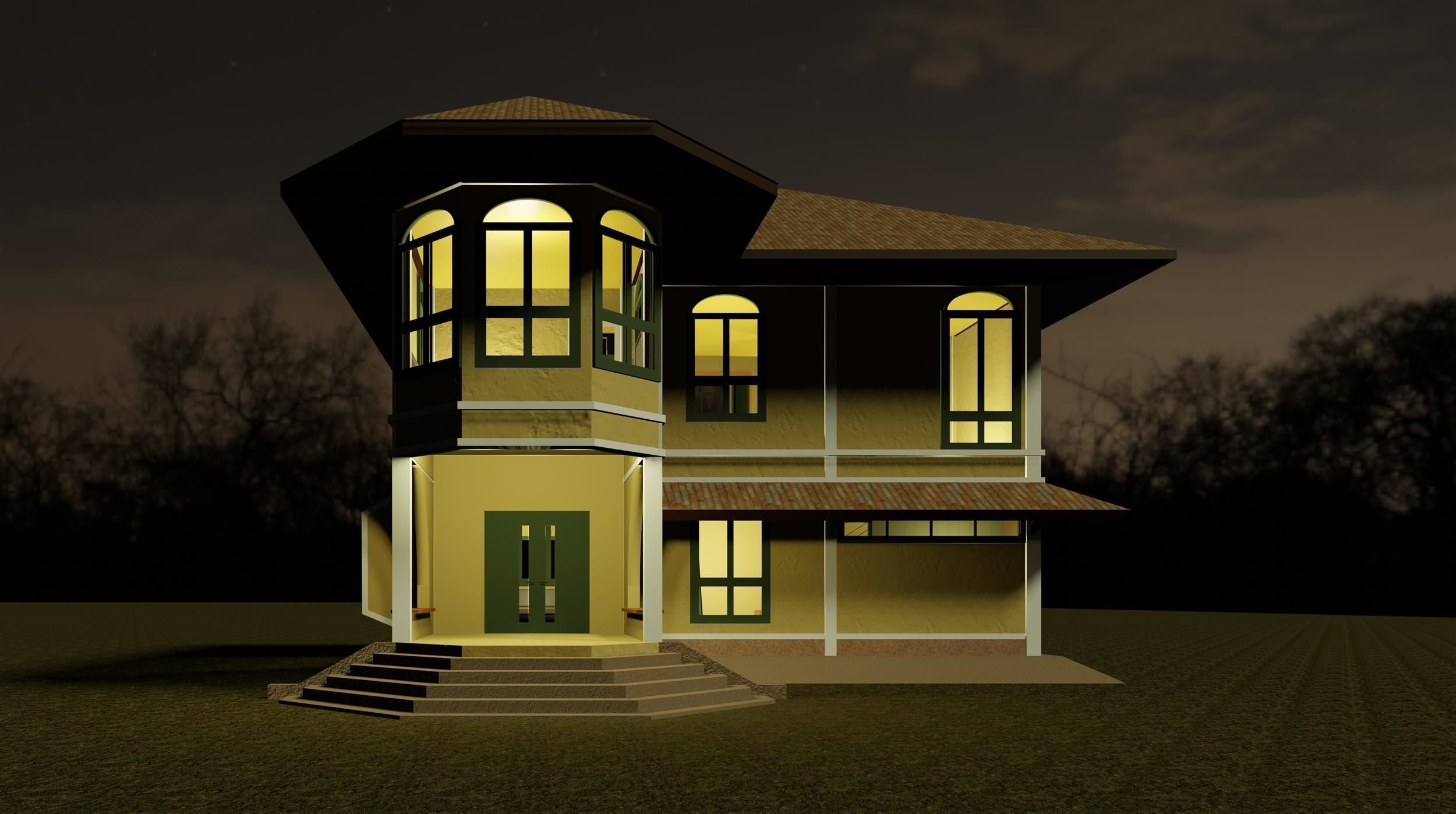 Colonial style house 3D model_1