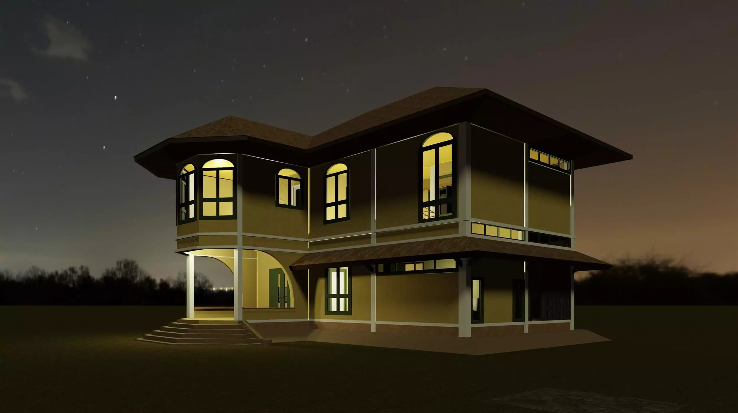 Colonial style house 3D model_0