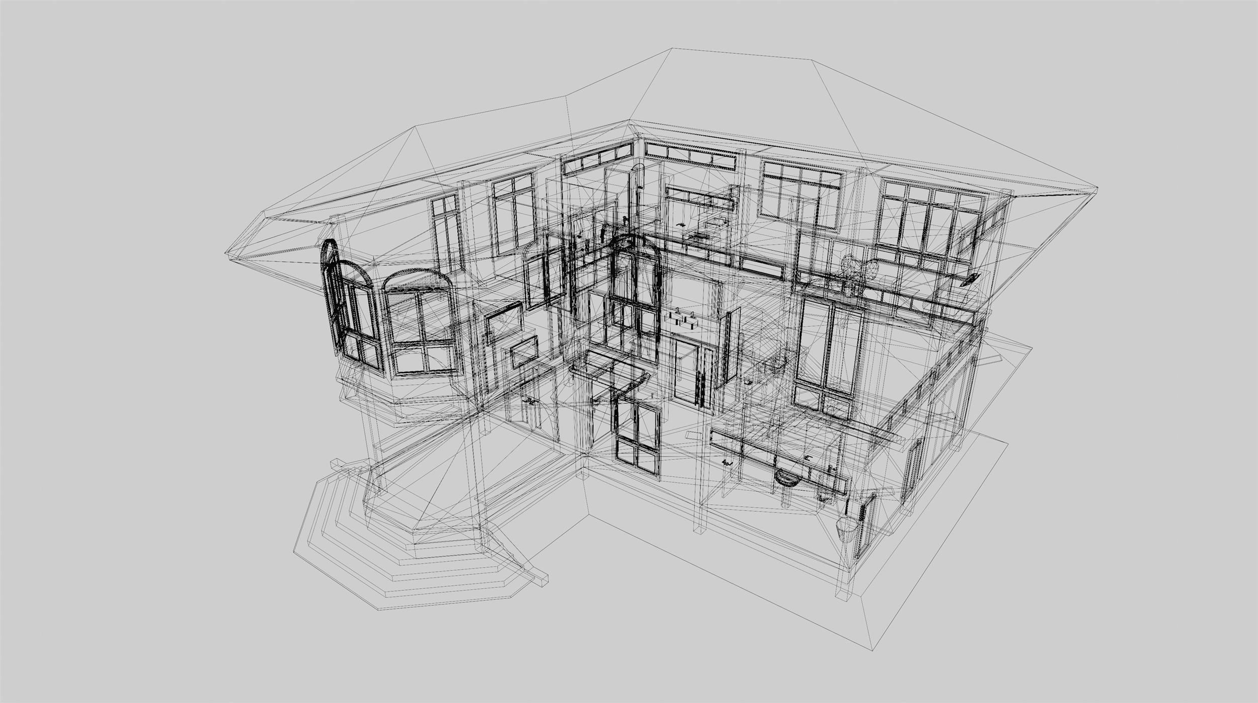 Colonial style house 3D model_7