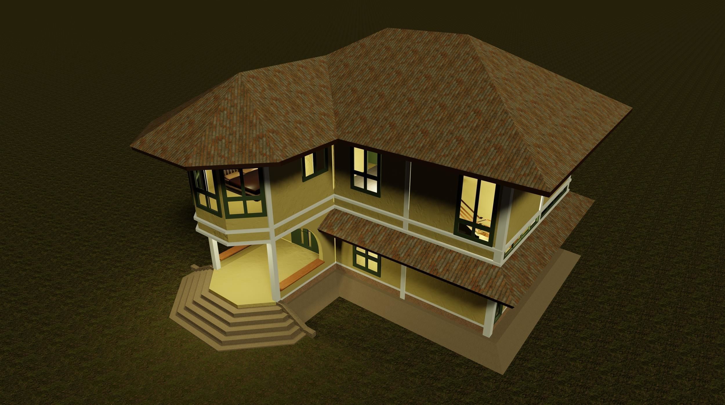 Colonial style house 3D model_2