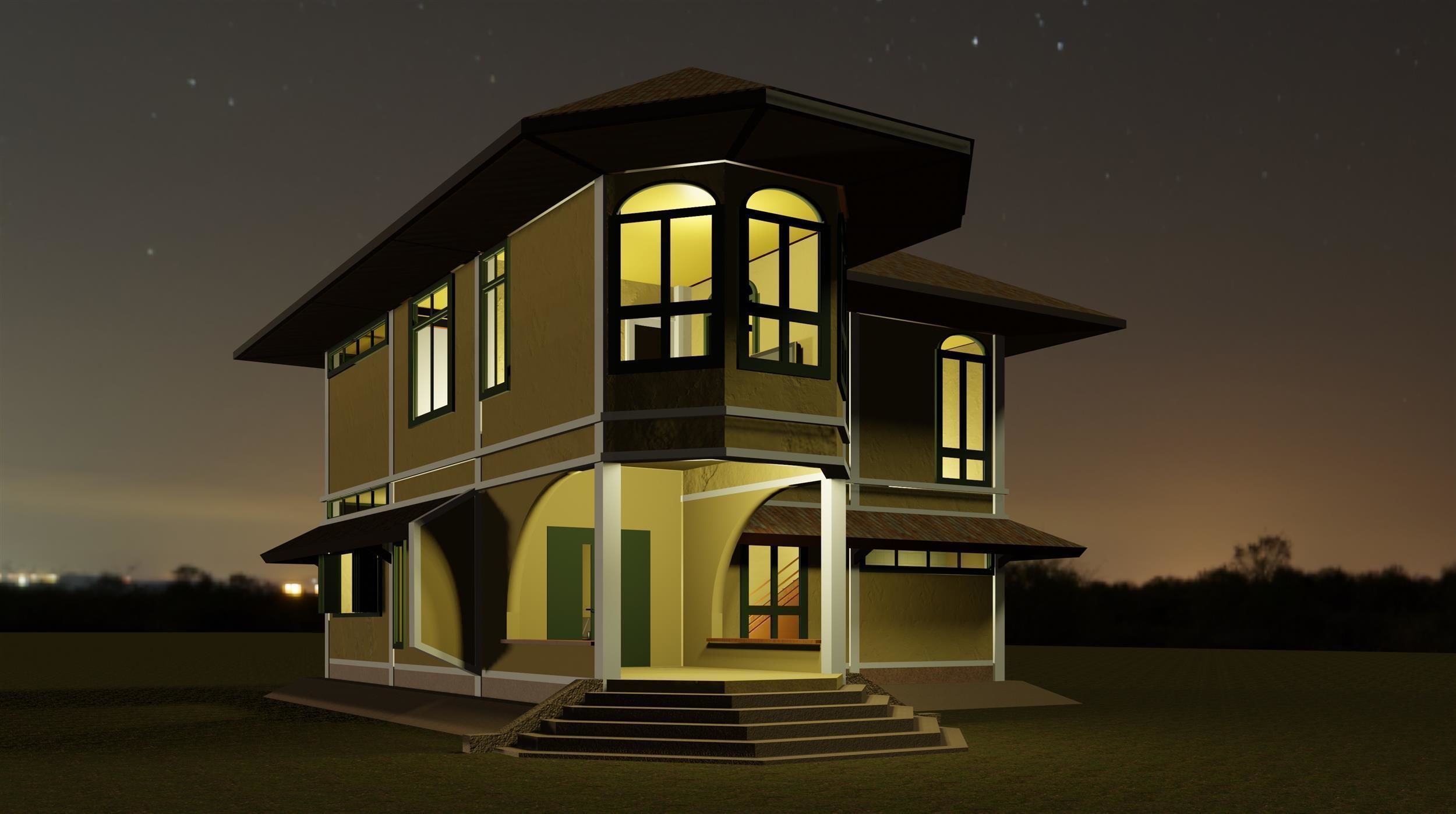 Colonial style house 3D model_3