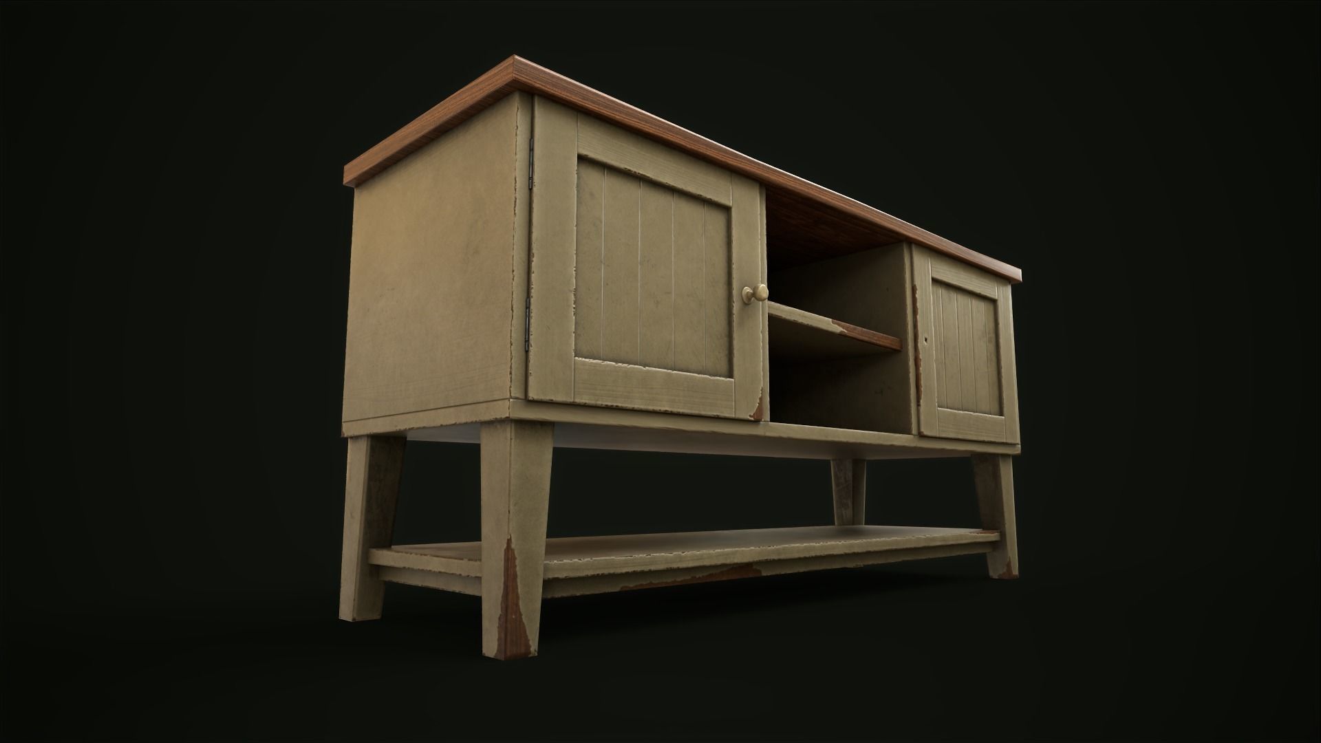 Old shabby sideboard Low-poly 3D model_7