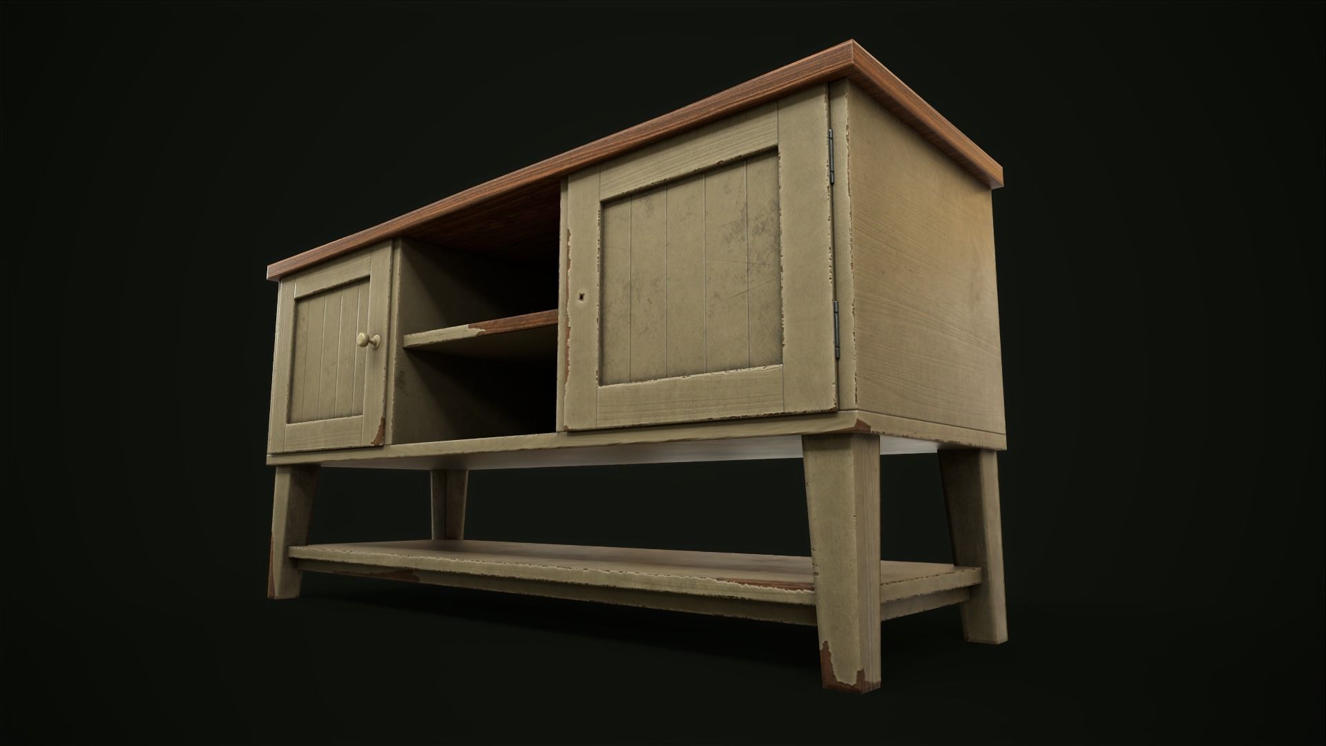 Old shabby sideboard Low-poly 3D model_5