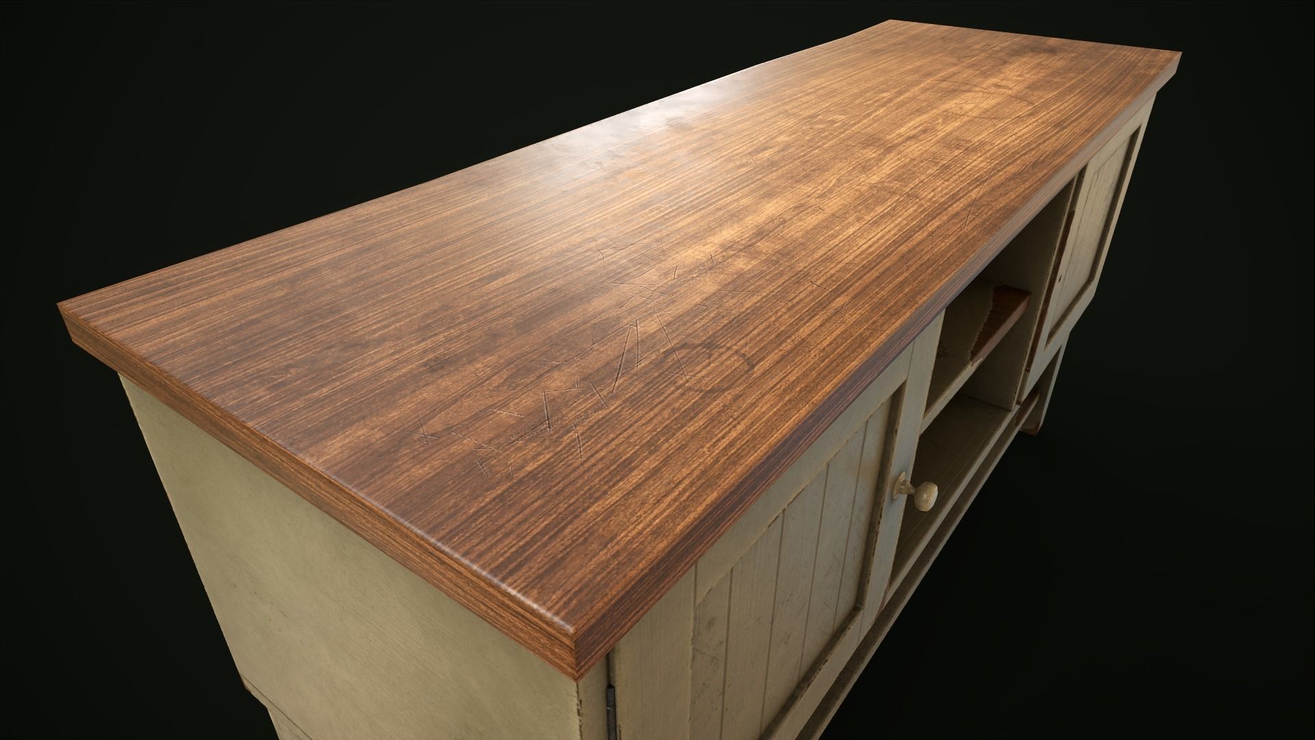 Old shabby sideboard Low-poly 3D model_4