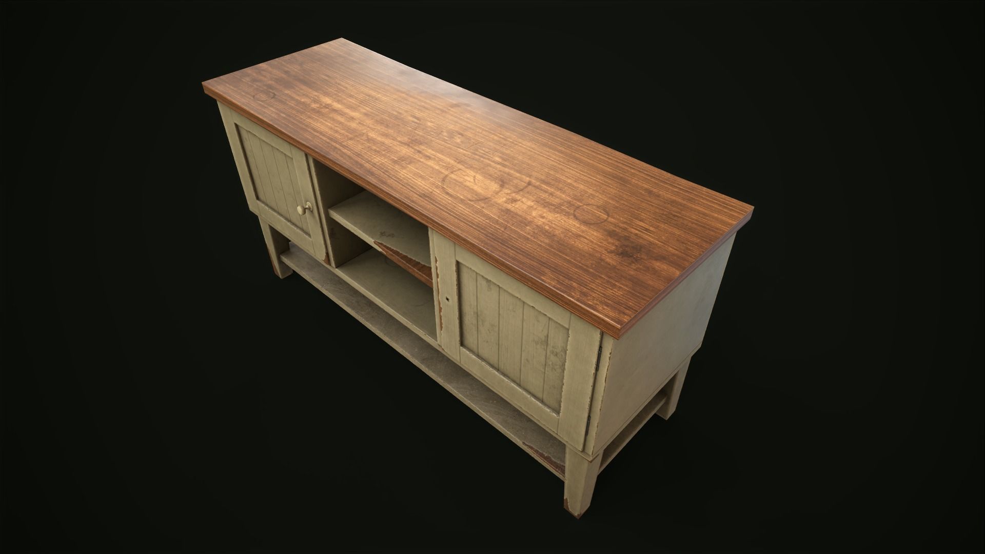 Old shabby sideboard Low-poly 3D model_3