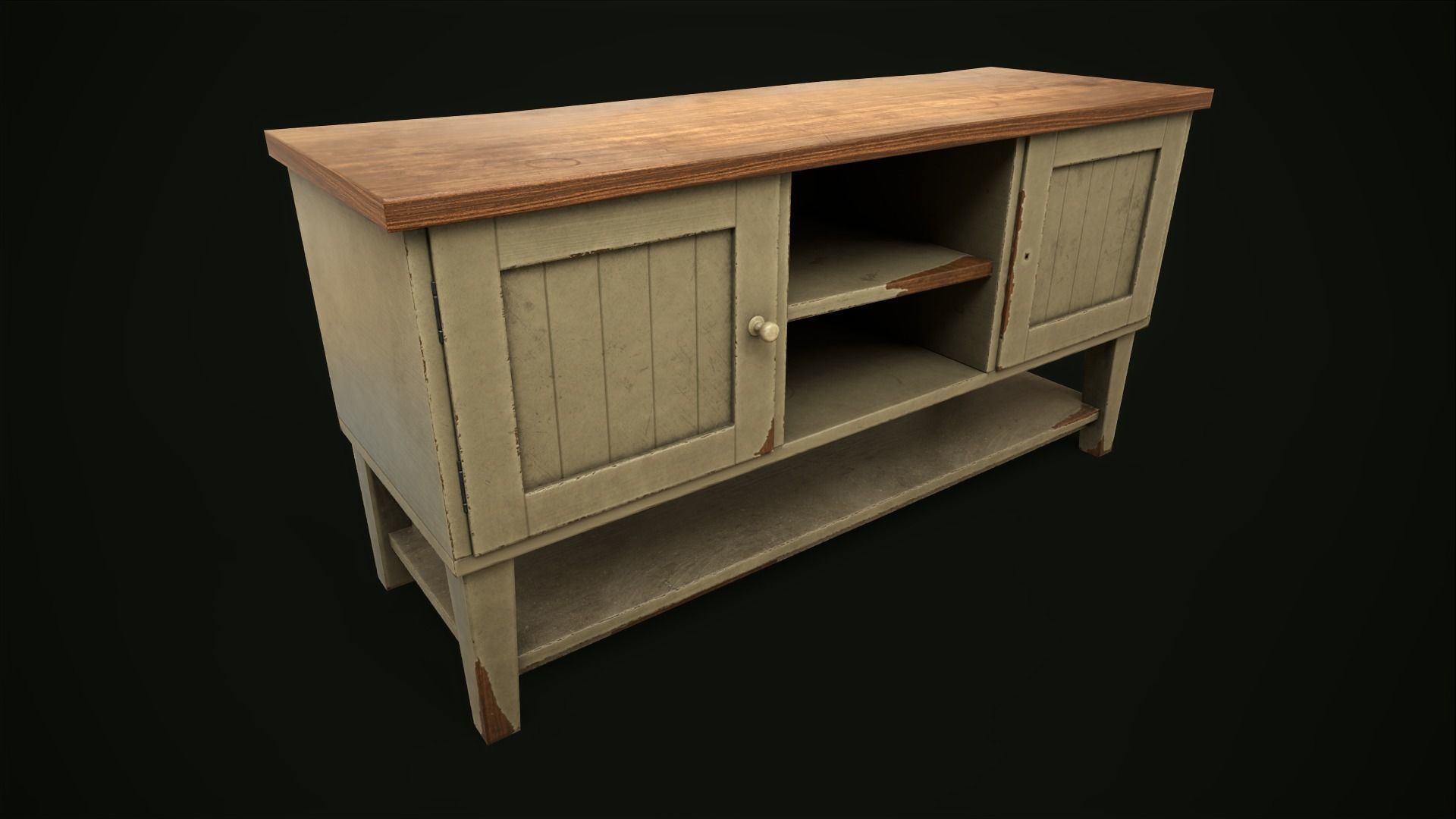 Old shabby sideboard Low-poly 3D model_1