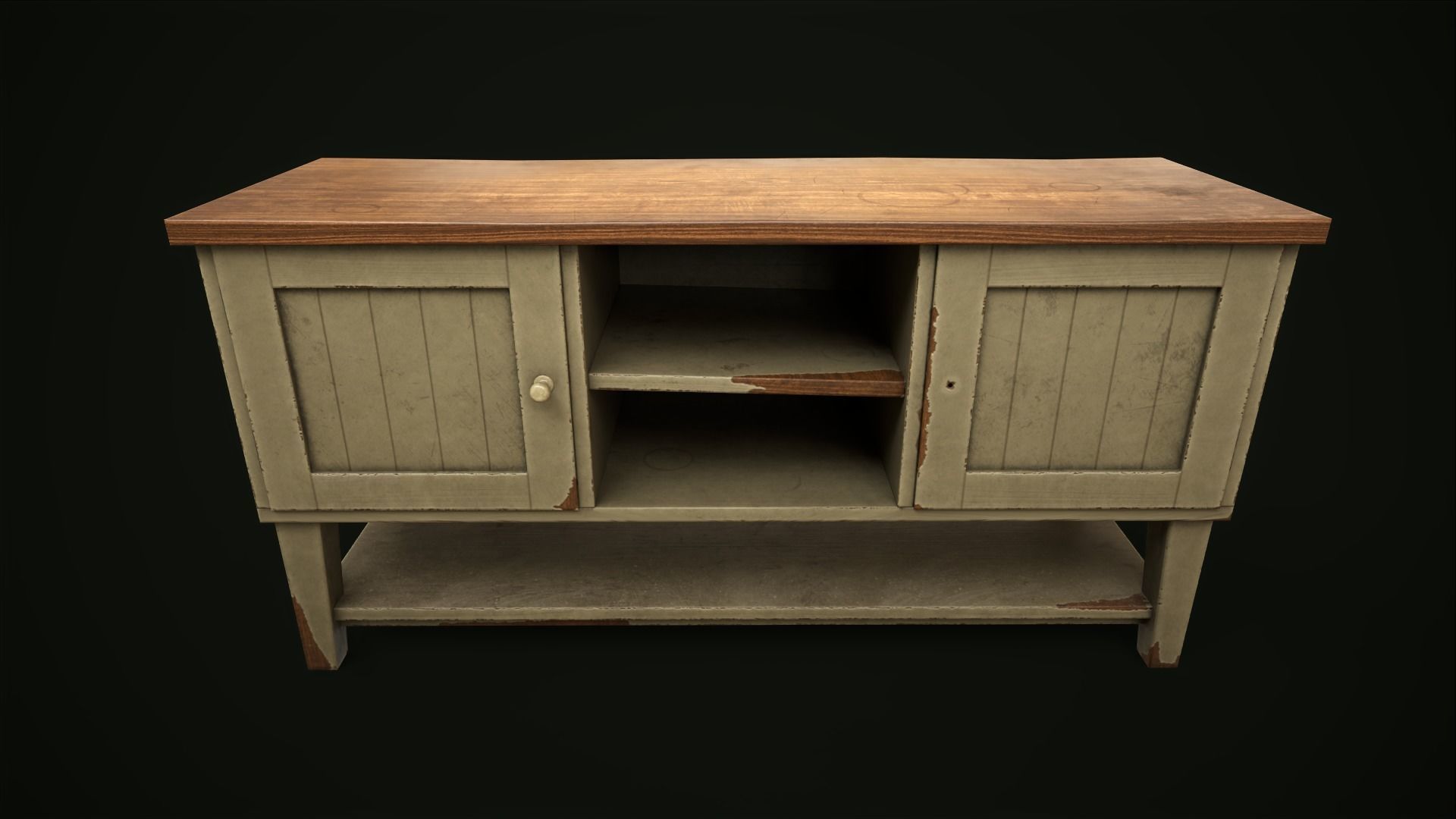 Old shabby sideboard Low-poly 3D model_2