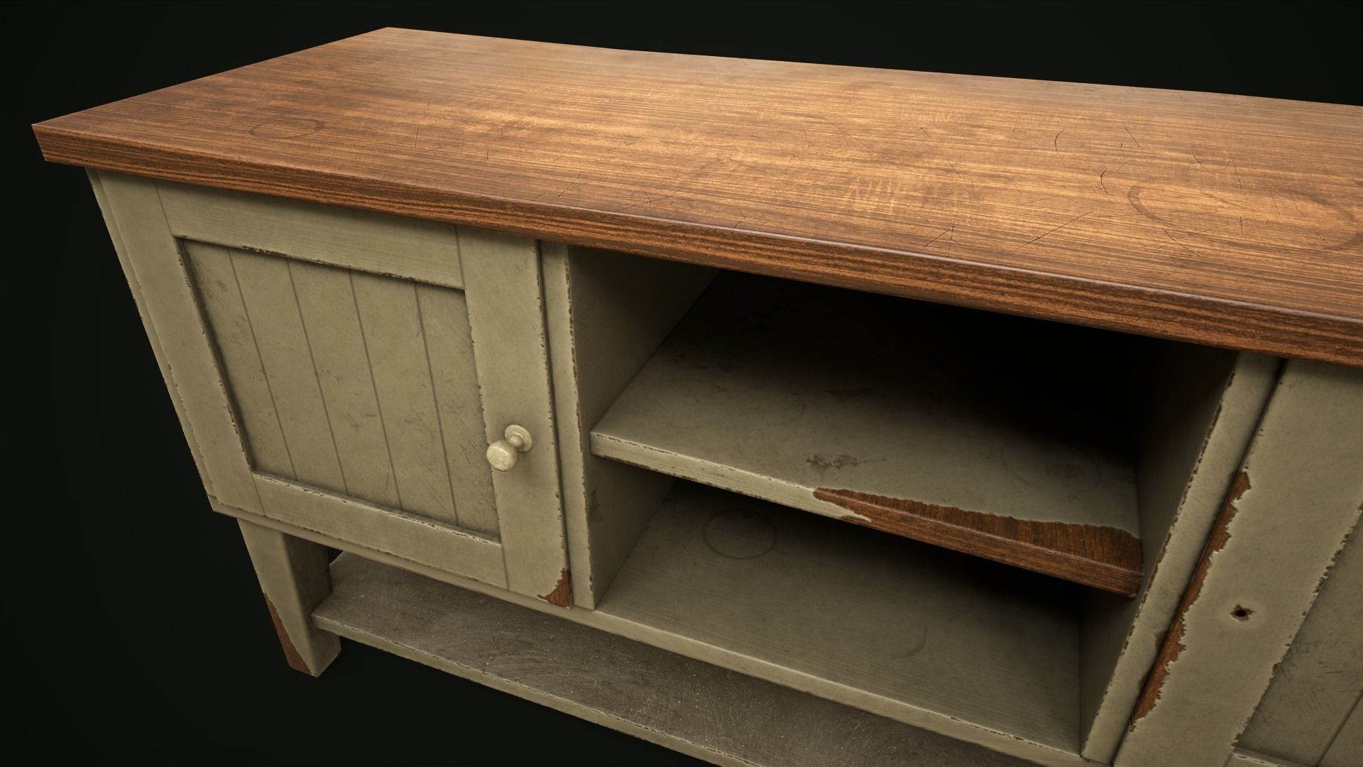 Old shabby sideboard Low-poly 3D model_9