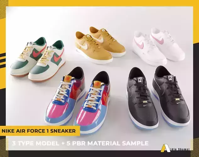 Nike Air Force 1 with 5 pbr material and 2 type 3dmodel