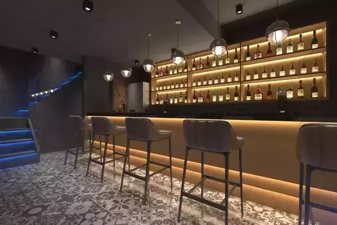 Modern restaurant 3d and rendering