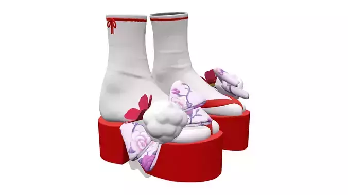 Traditional Geisha Shoes With White Socks Low-poly 3D model