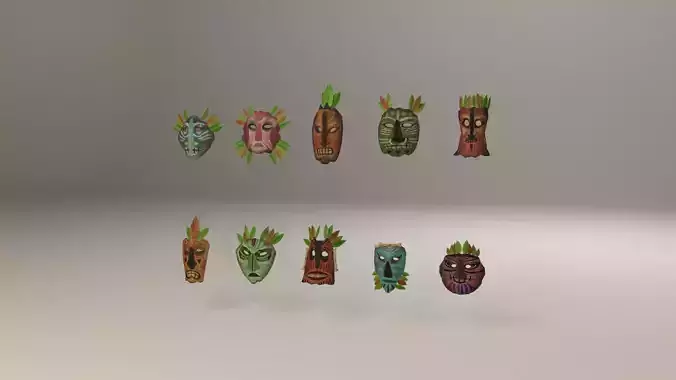 Indigenous wood masks Low-poly 3D model