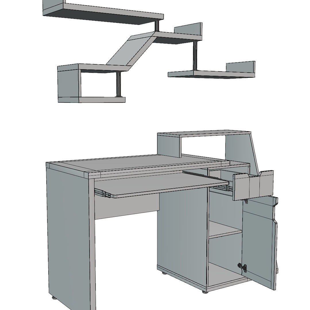 computer desk Low-poly 3D model_3