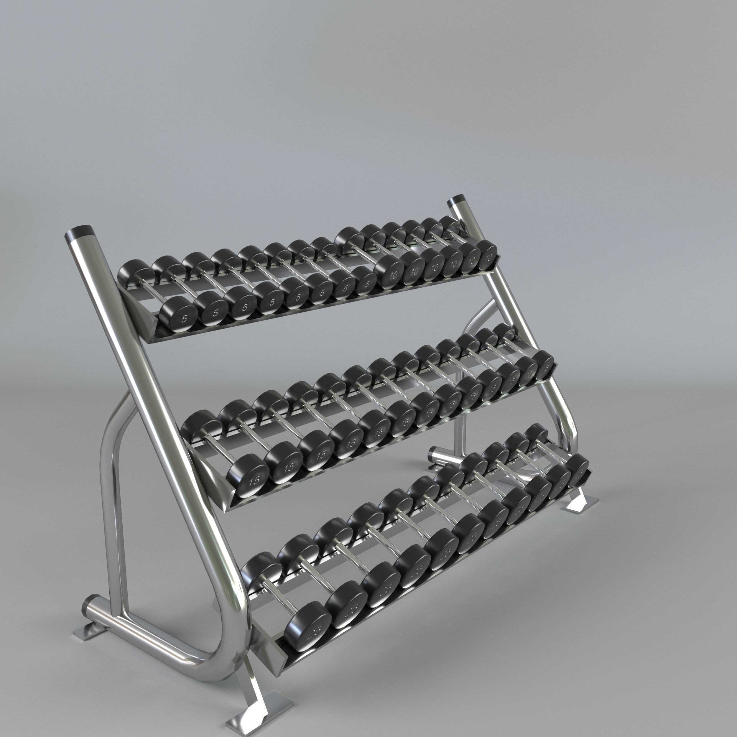 Dumbbell set rack with weights 3D model_3