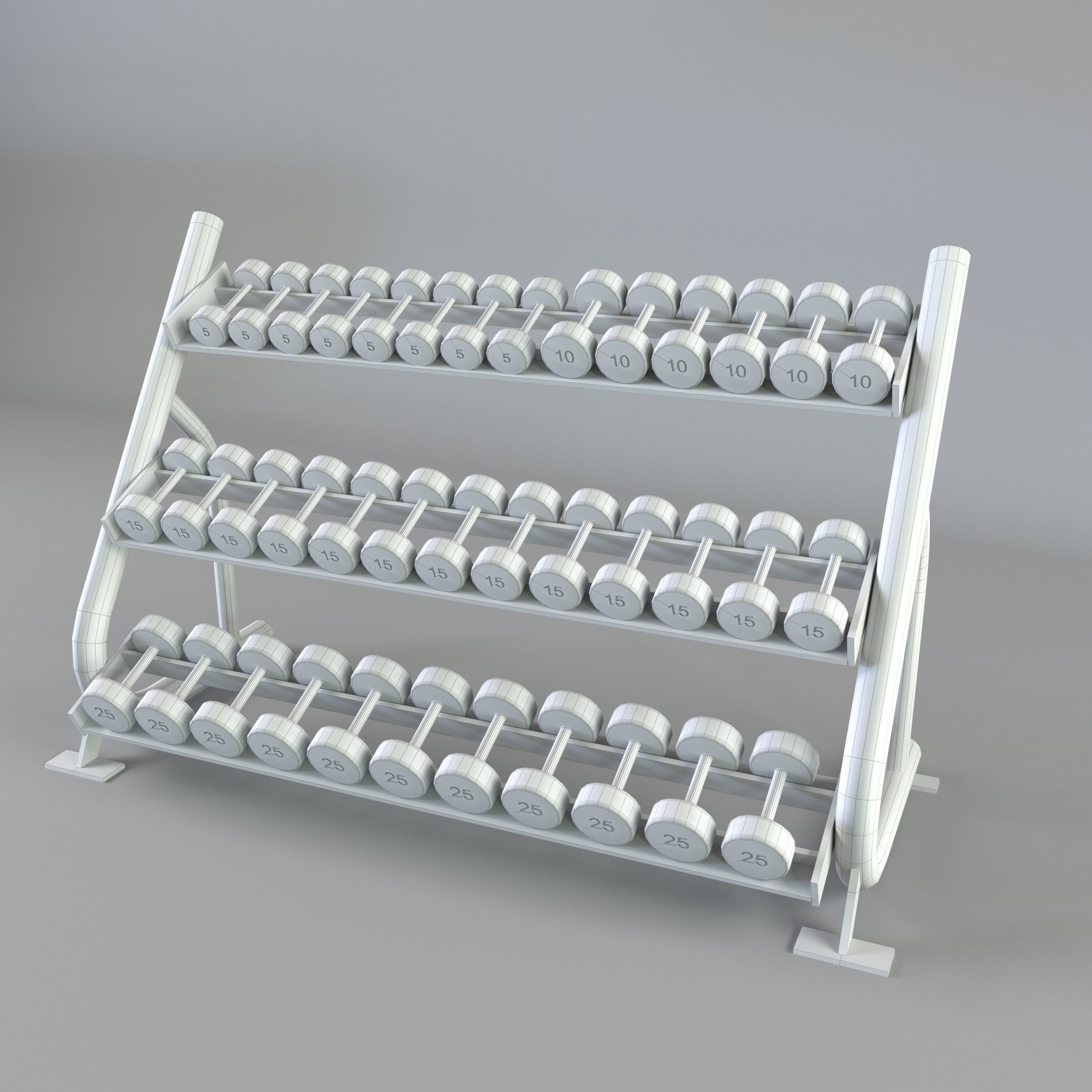 Dumbbell set rack with weights 3D model_4
