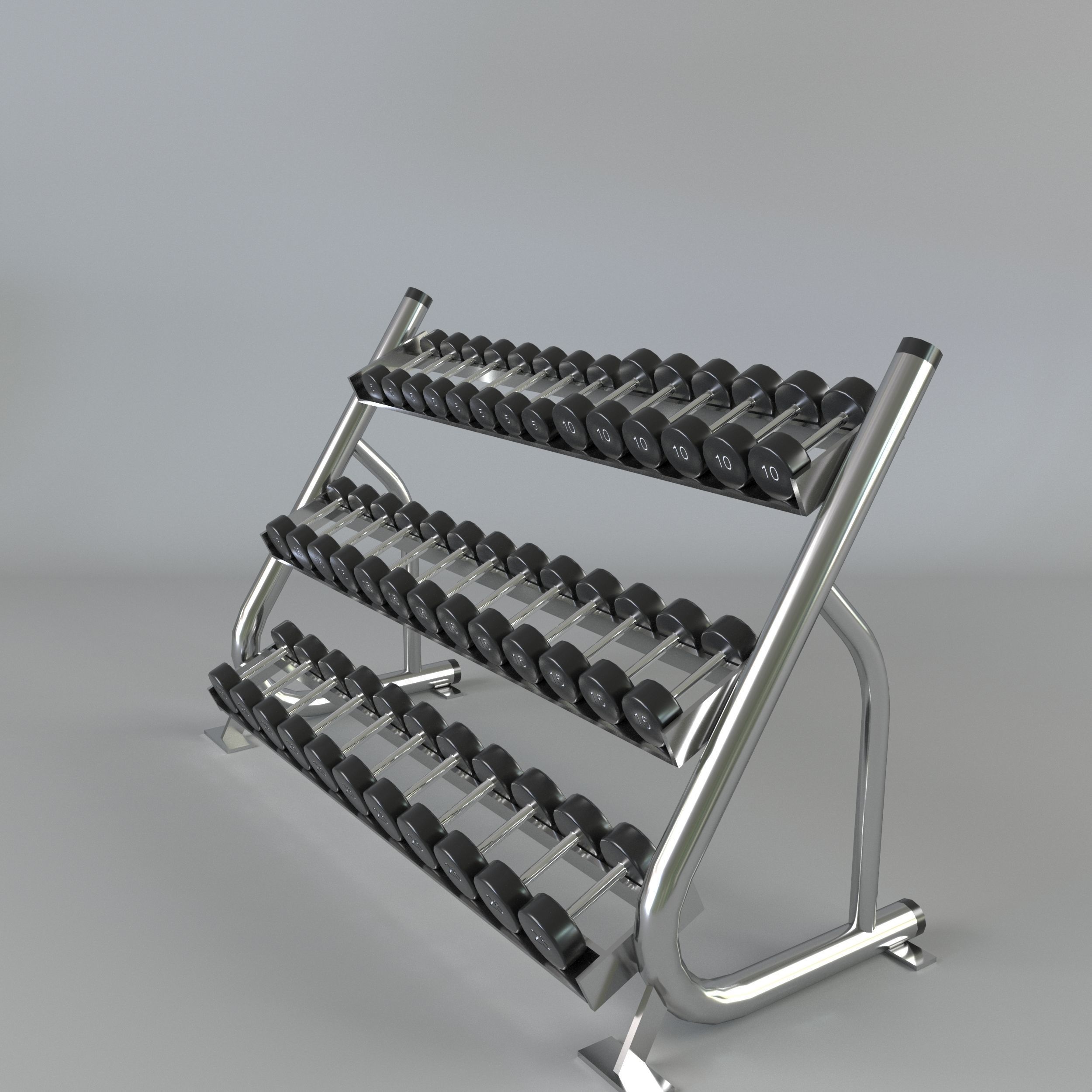 Dumbbell set rack with weights 3D model_2