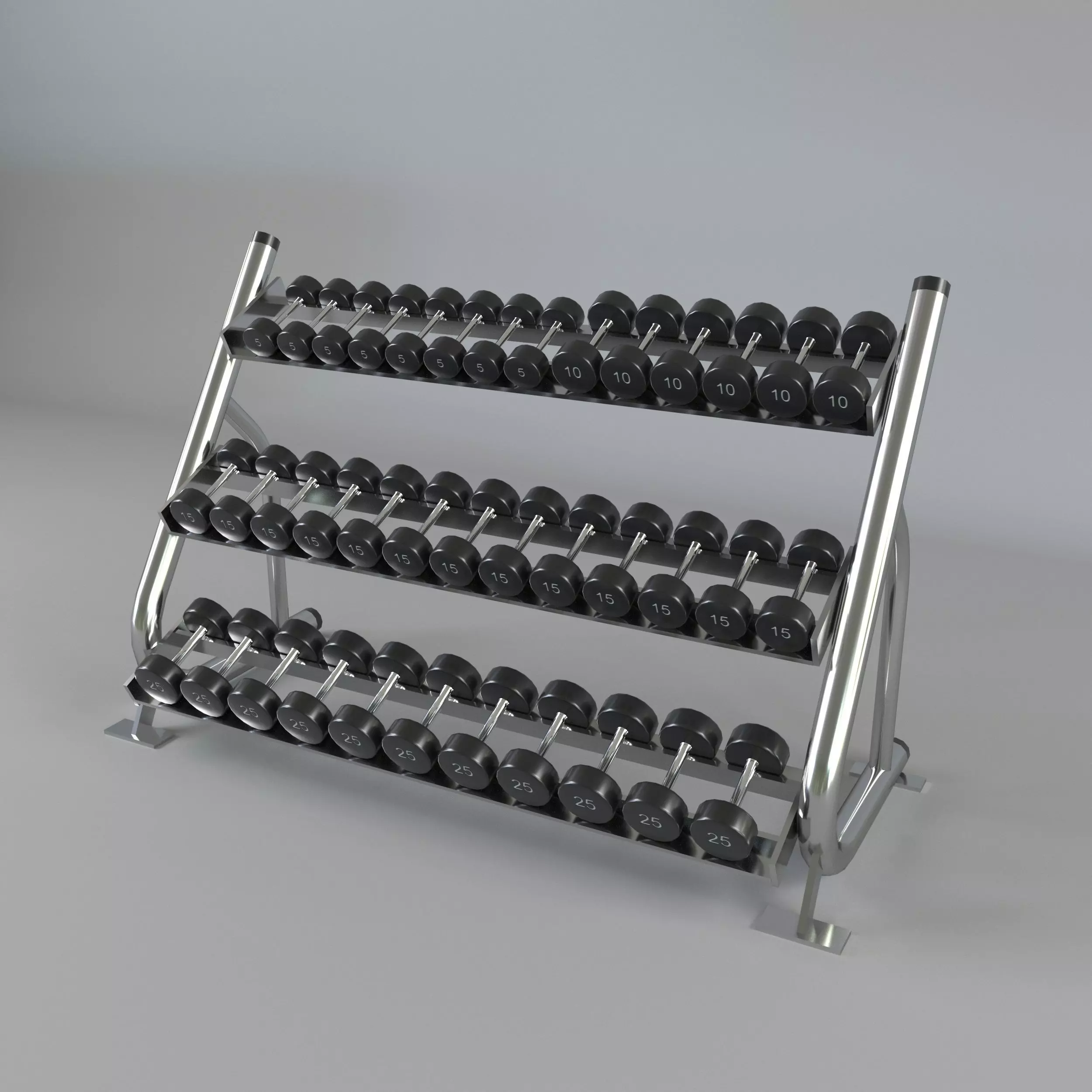 Dumbbell set rack with weights 3D model_0