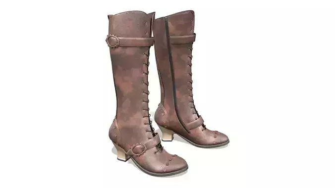 Steampunk Half Heels Vintage Western Knee Calf Boots