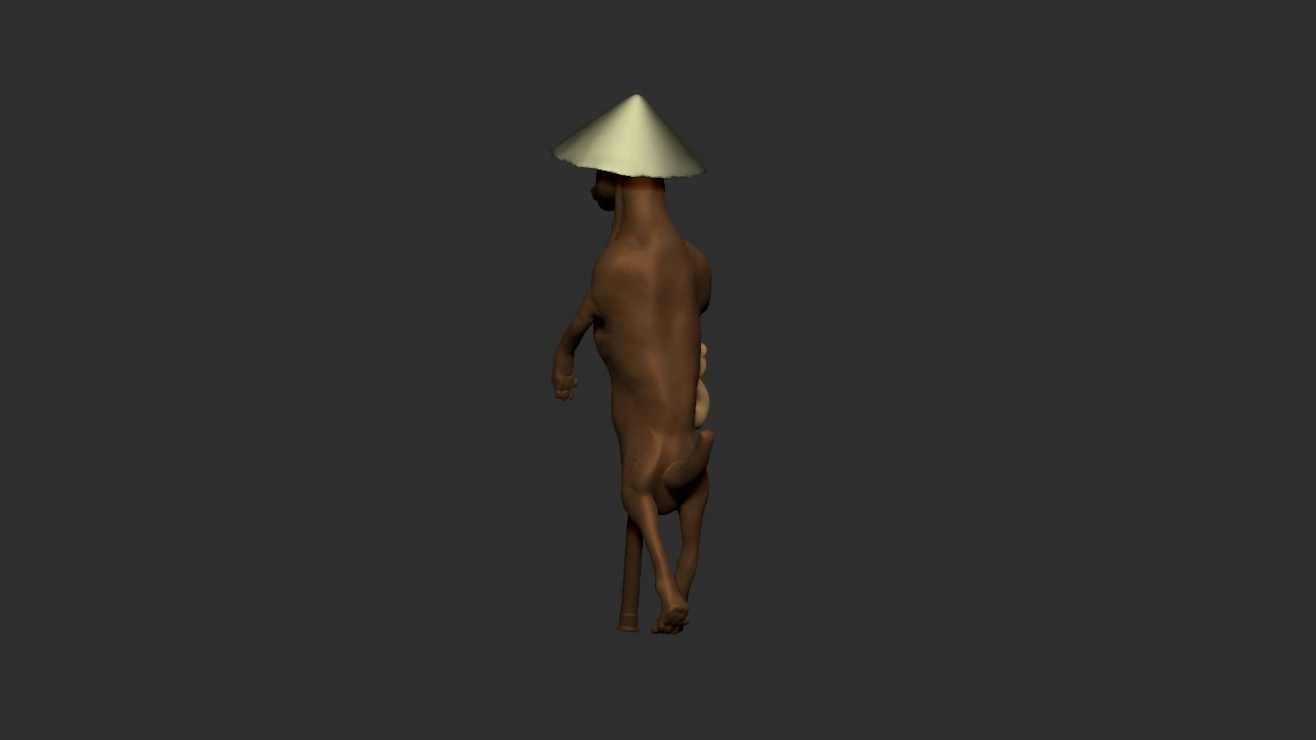 Dog wears hat and stands with a wood stick 3D model_5
