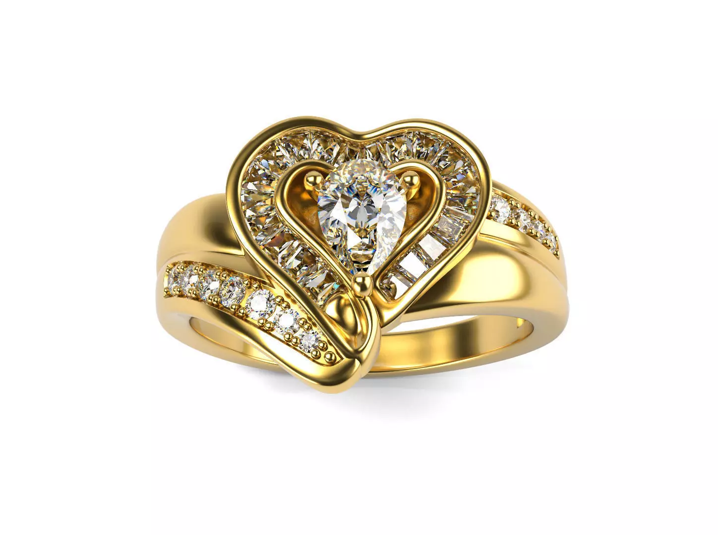 Heart Ring With Baguettes 3D print model_0
