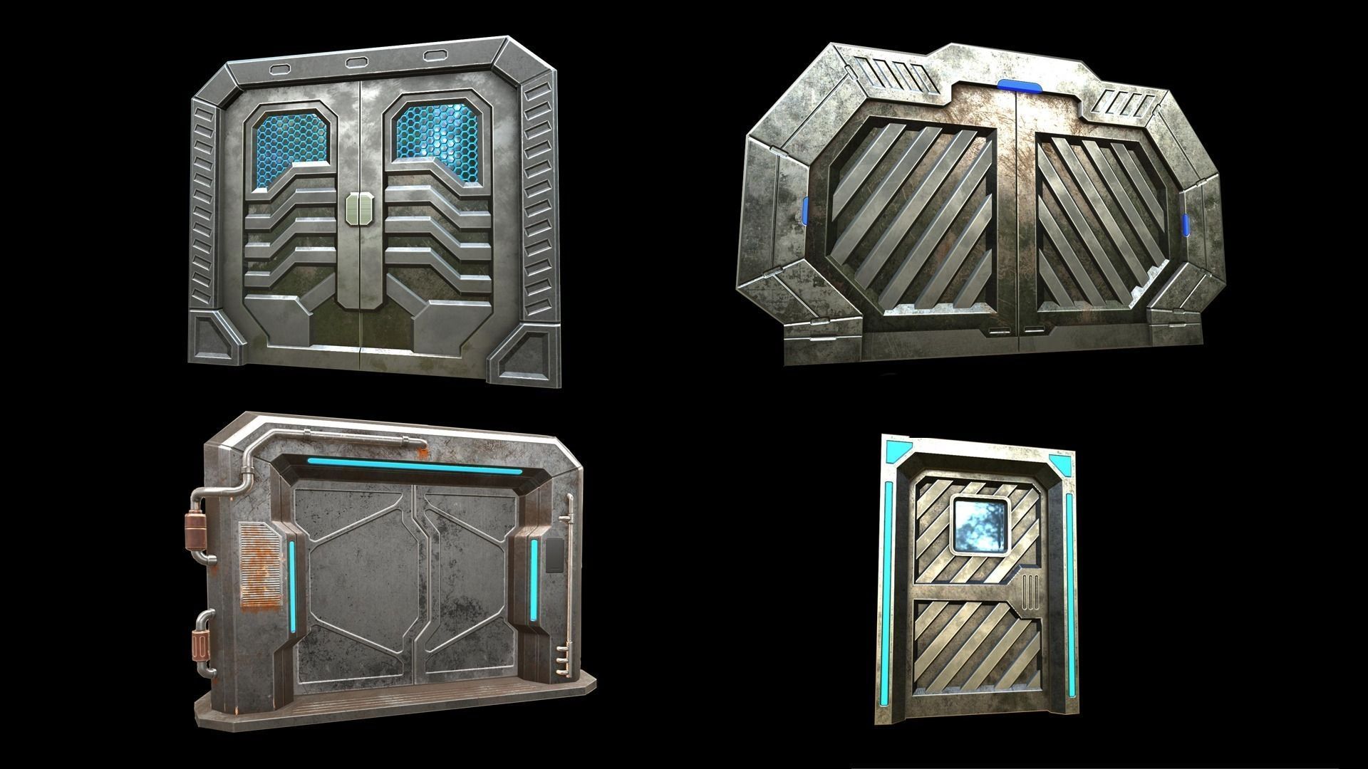 Sci-Fi Doors Low-poly 3D model_0