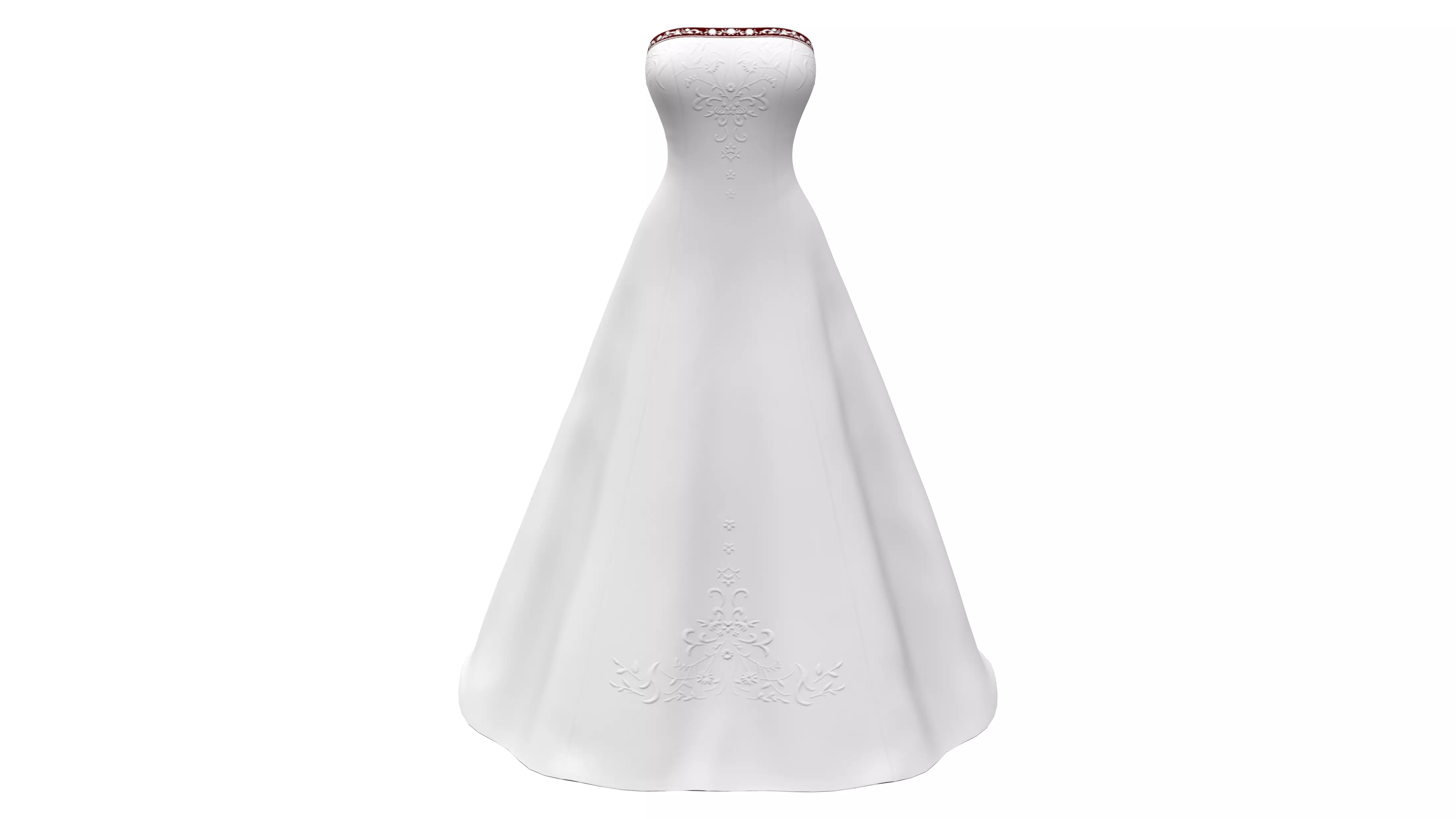 Long Train Bridal Gown White Dress With Maroon Back Low-poly 3D model