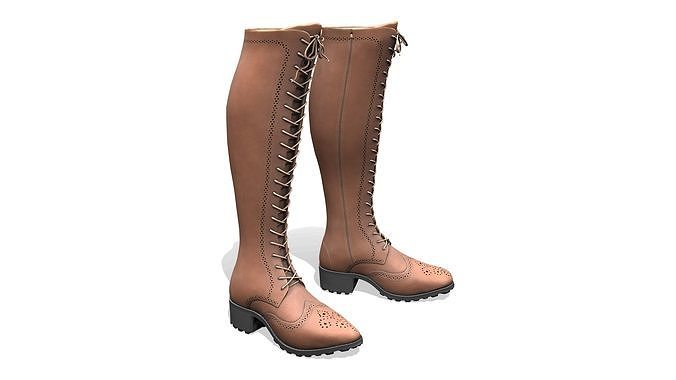 Black Tan Oxford Knee High Laced Boots Low-poly 3D model