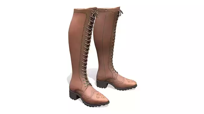 Black Tan Oxford Knee High Laced Boots