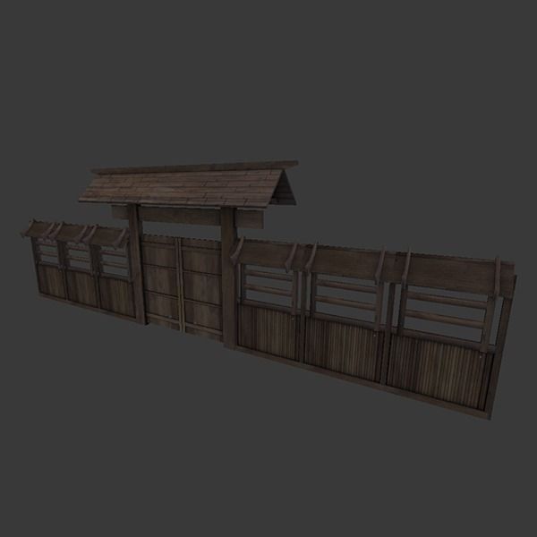 Modular Japanese Fence Low-poly 3D model_1