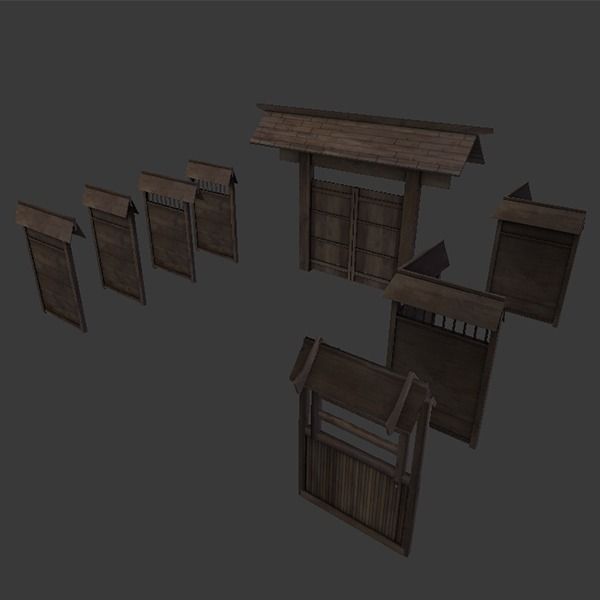 Modular Japanese Fence Low-poly 3D model_0