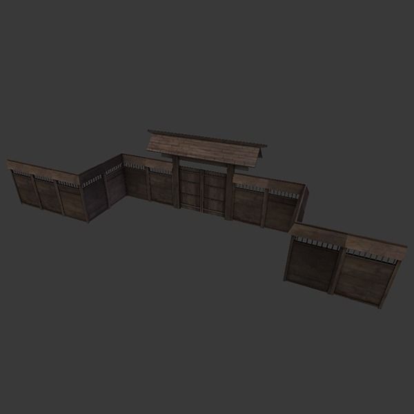 Modular Japanese Fence Low-poly 3D model_2