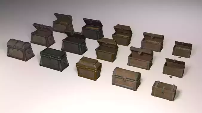 Treasure chests pack Low-poly 3D model