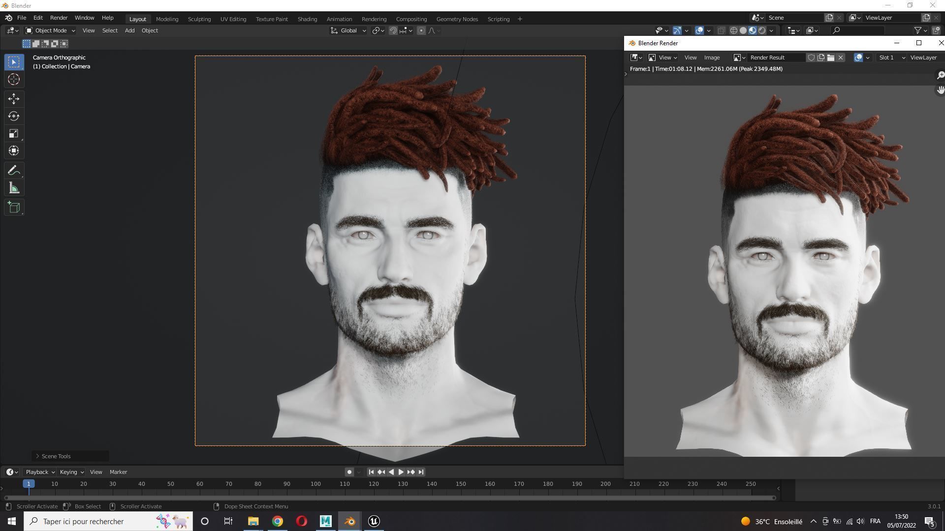 Realistic Hair Male Beard brows mustache p8 card  Low-poly 3D model_9