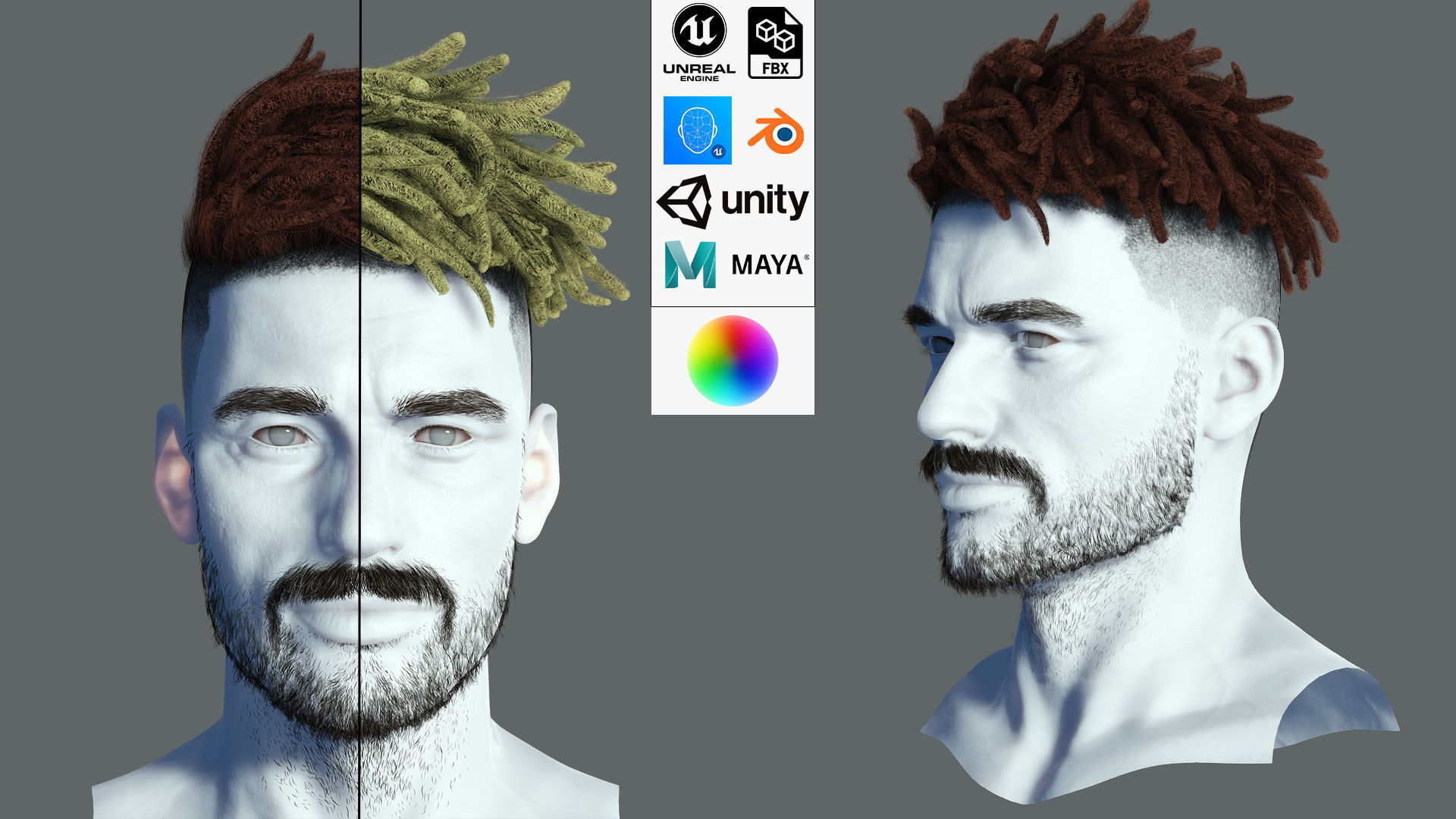 Realistic Hair Male Beard brows mustache p8 card  Low-poly 3D model_1