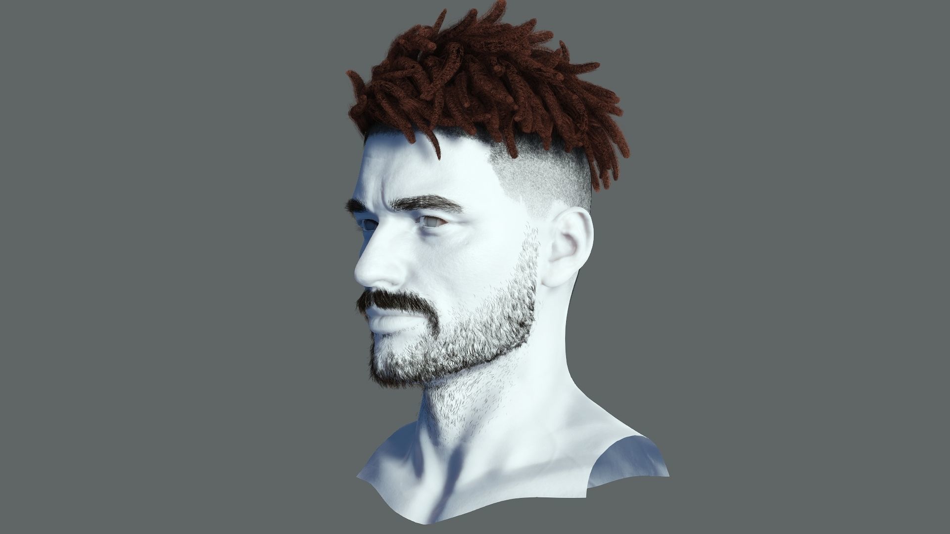 Realistic Hair Male Beard brows mustache p8 card  Low-poly 3D model_4