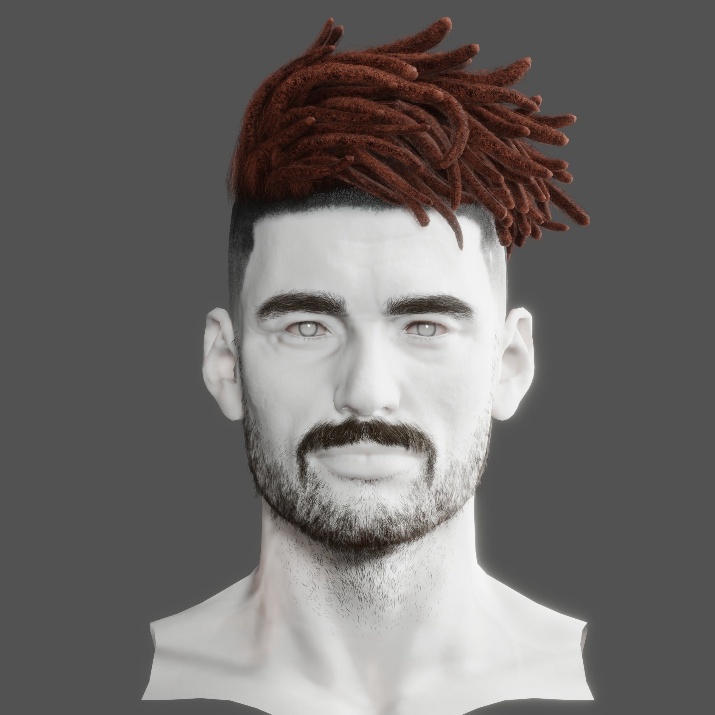 Realistic Hair Male Beard brows mustache p8 card  Low-poly 3D model_11