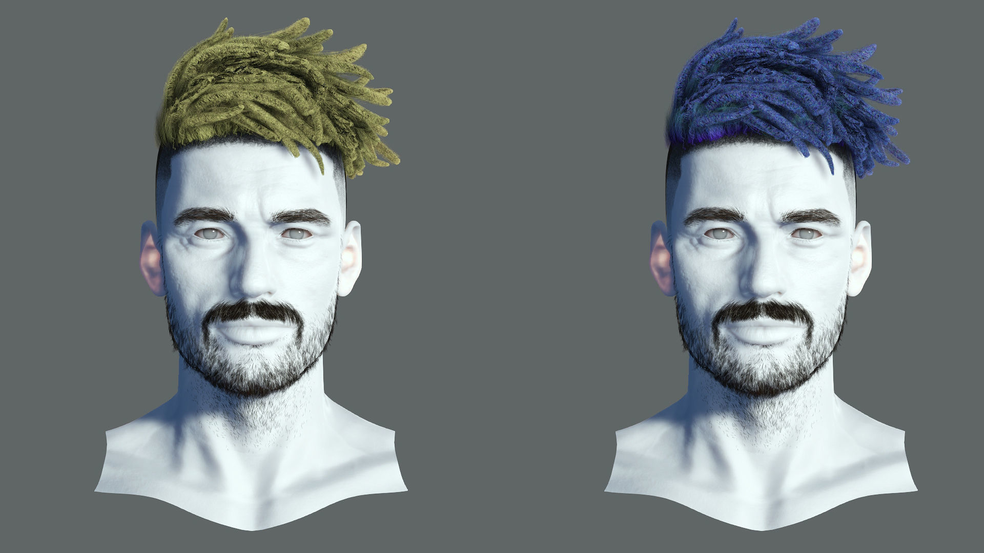 Realistic Hair Male Beard brows mustache p8 card  Low-poly 3D model_2