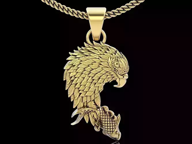 Eagle hunting fish pendant  gold printable jewelry 3D model