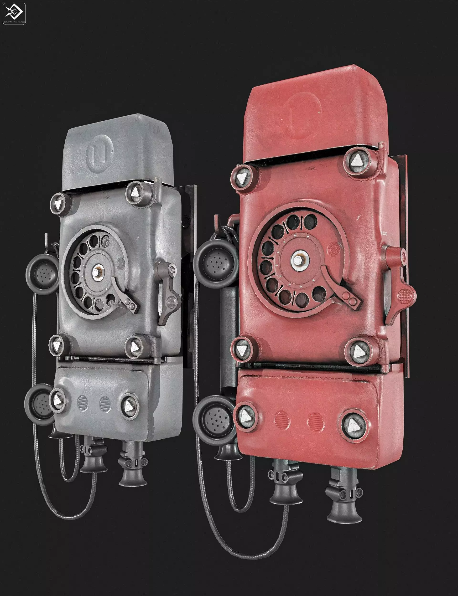 Old Telephone 2 Types PBR Low-poly 3D model