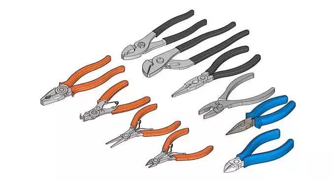 Plier hand tools and Wrench Set 3d model 3D model
