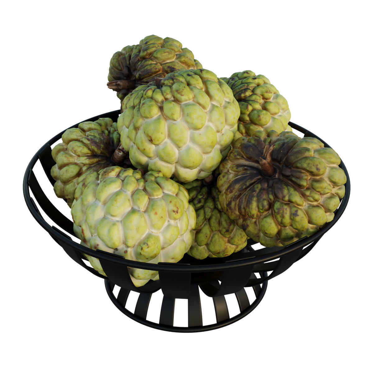 Stripe Fruit Bowl with Custard Apple 3D model_4