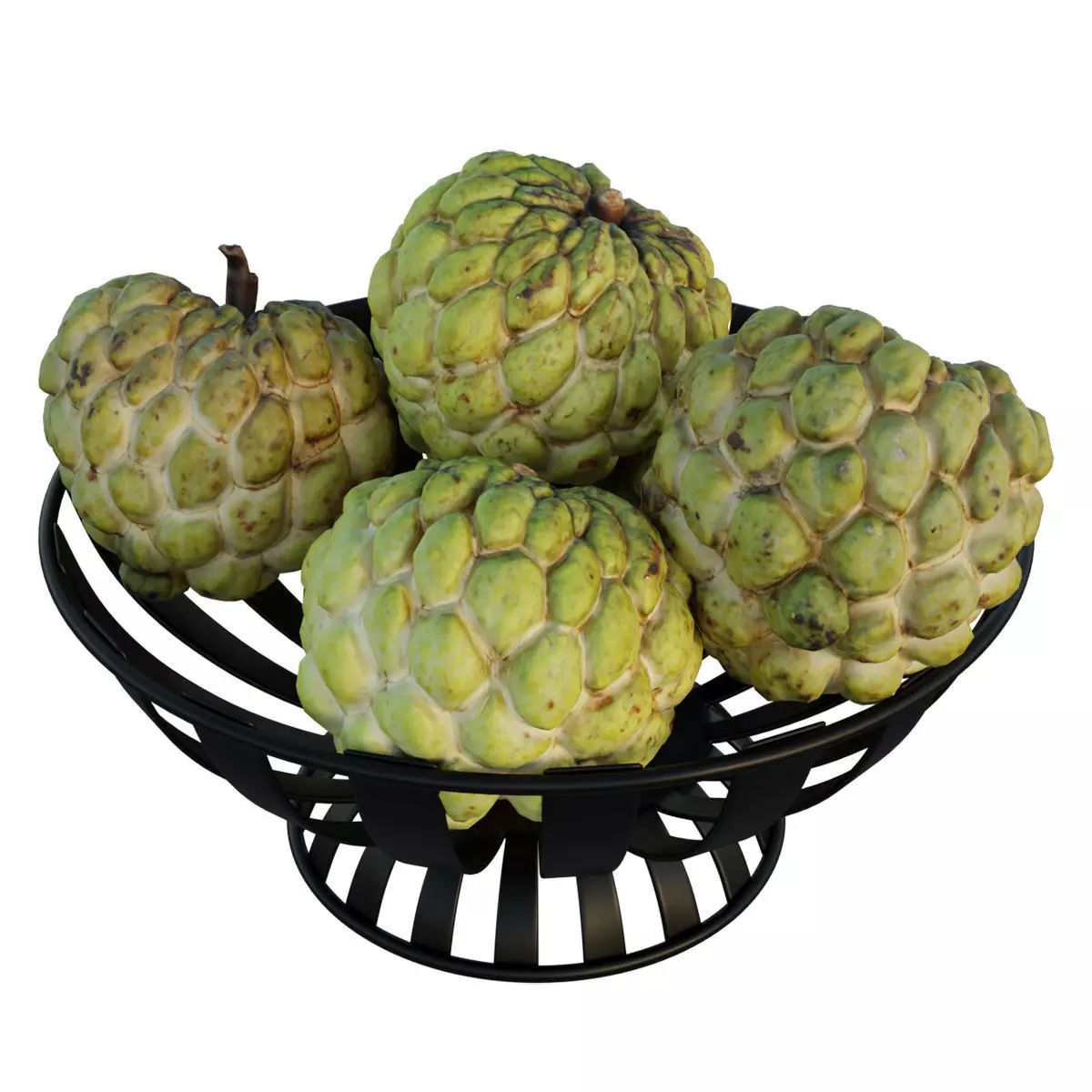 Stripe Fruit Bowl with Custard Apple 3D model_0