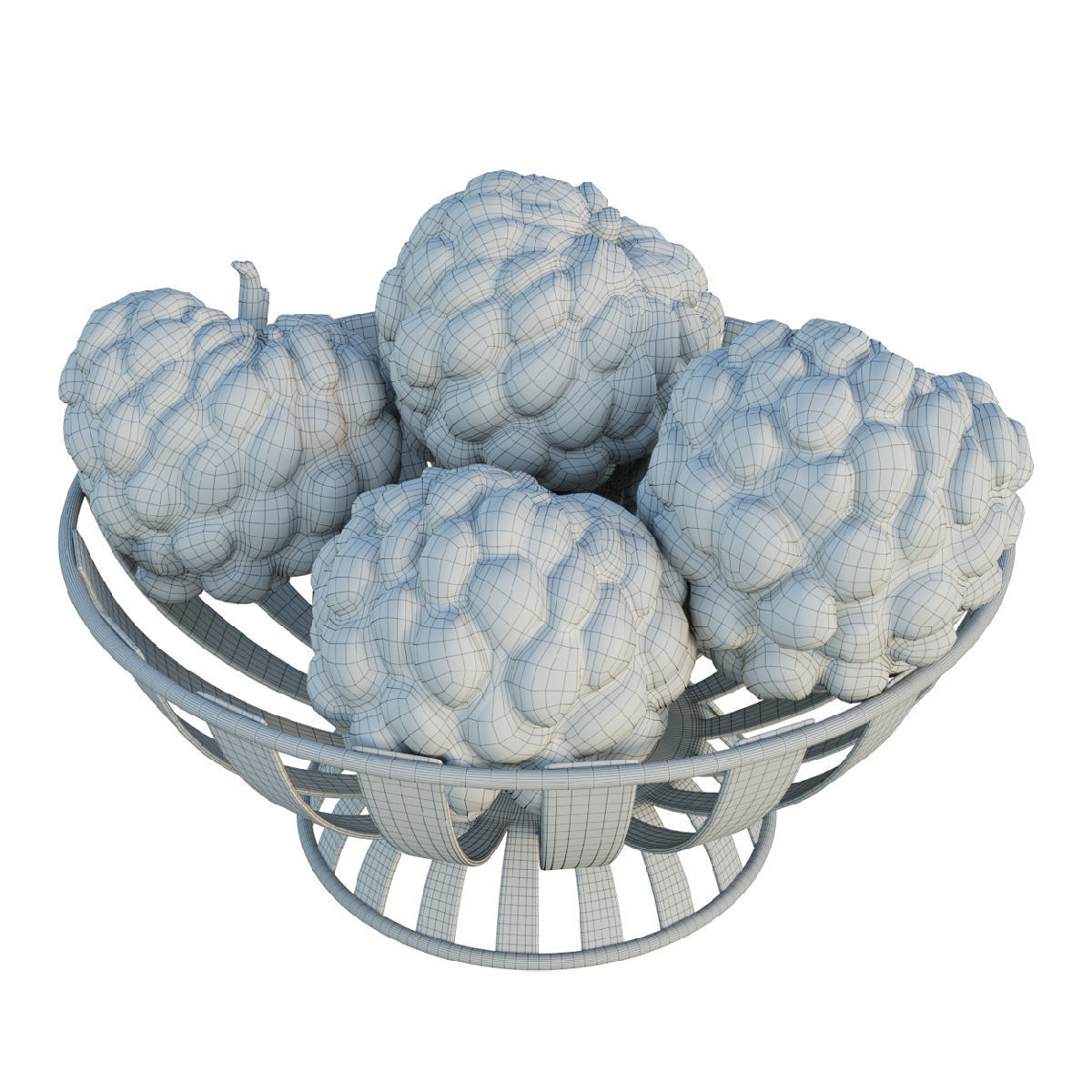 Stripe Fruit Bowl with Custard Apple 3D model_5